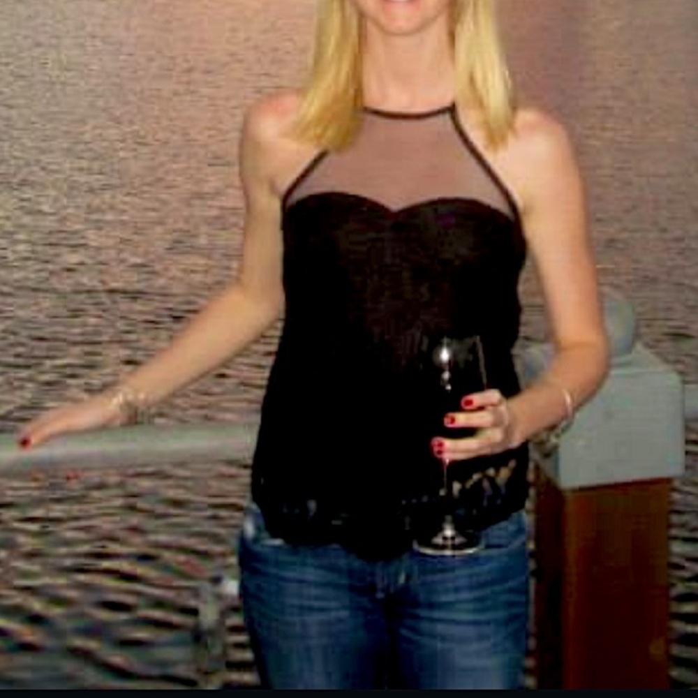 Urban Outfitters Black Lace Top with Mesh Neckline